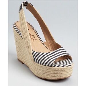 Splendid Navy Striped Slingback Espadrille Wedge 9.5